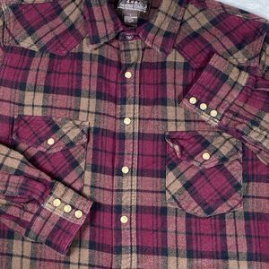 Moose Creek Men's Pearl Snap Long Sleeve Flannel Red Plaid‎ Large Thick Shirt
